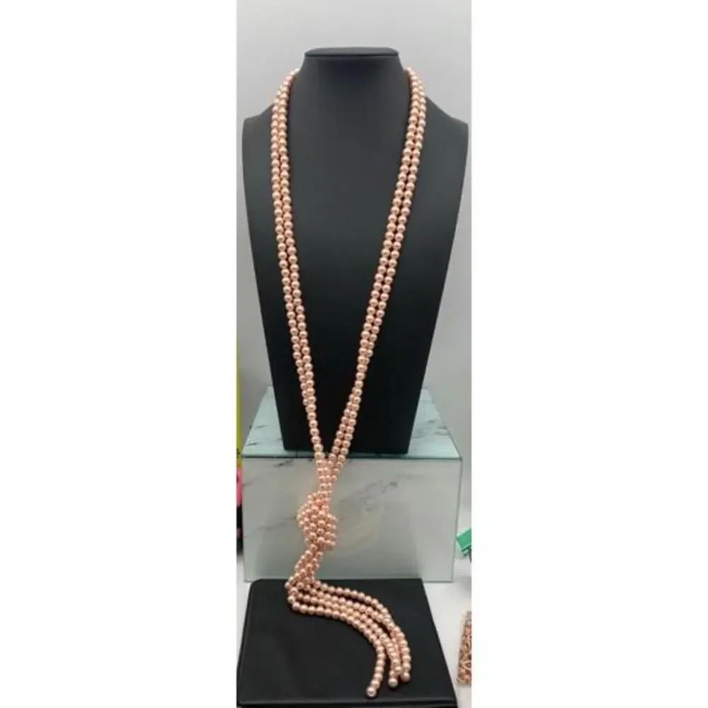 Charter Club Pink Colored Imitation Pearl Knotted Lariat Necklace, 28